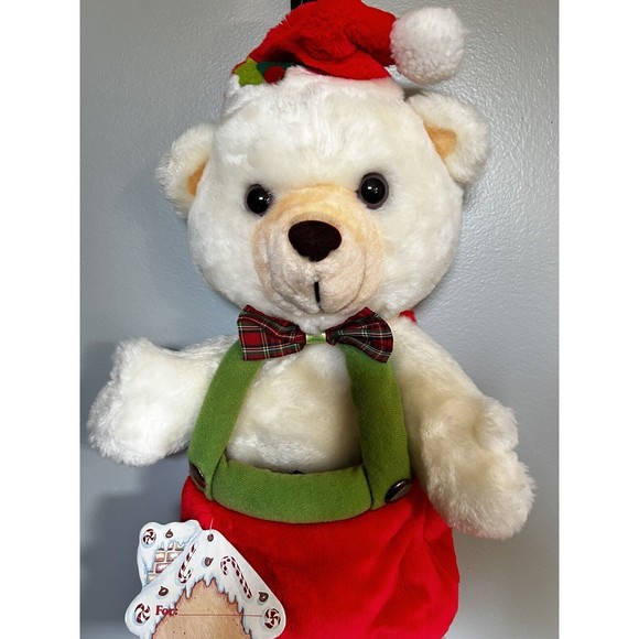 Vintage Rennoc Plush White Cream Teddy Bear Christmas Stocking Hang N Stuff Rare - Picture 4 of 16